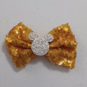 Minnie Mouse Gold Bow Headband Sequin Disney Birthday Dress outfit clothes